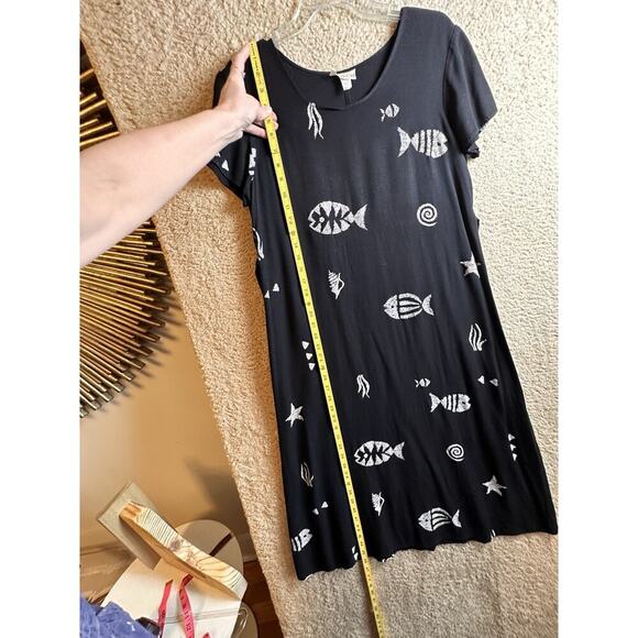 Vtg Connie Choi‎ 90’s Tropical TieBack Maxi Dress Fish Beach Retro Artsy Sz L - Picture 10 of 12